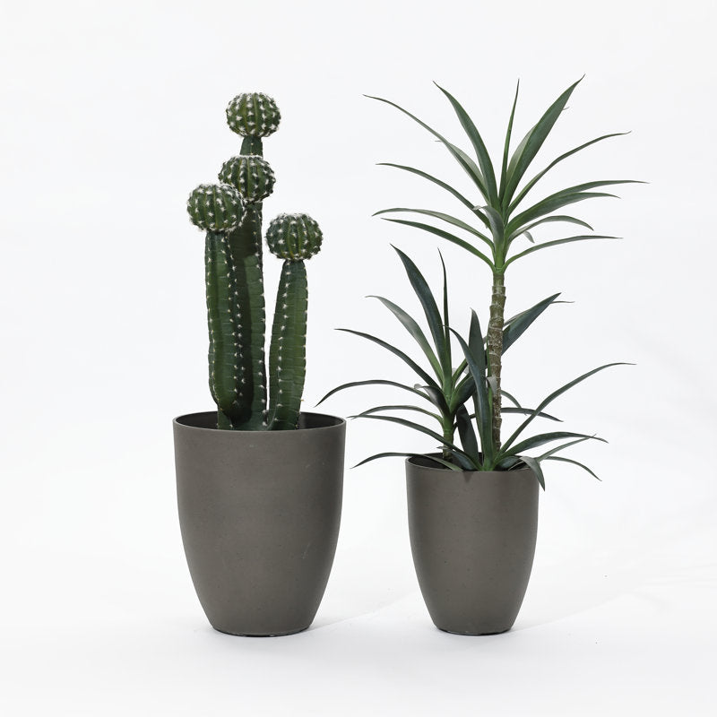 2-Piece HDPE Tall Tapered Round Plastic Pot Planters Set, Husky Gray (Set of 2)