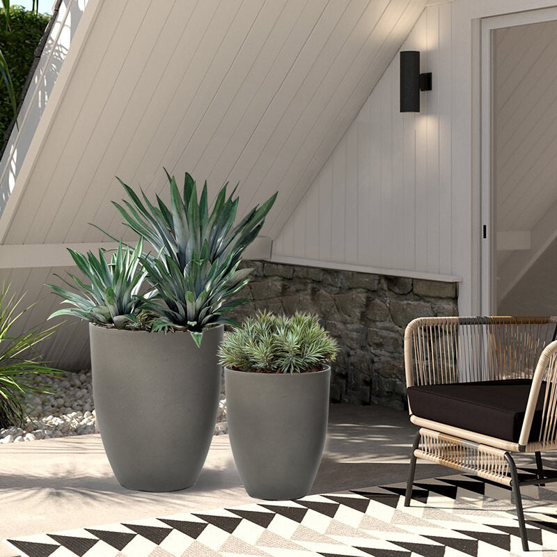 2-Piece HDPE Tall Tapered Round Plastic Pot Planters Set, Husky Gray (Set of 2)