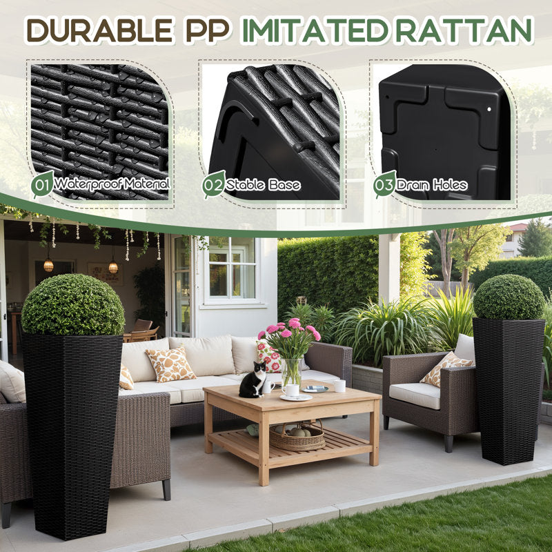 2-piece Plastic Planter Box Set, Imitation Wicker Tall