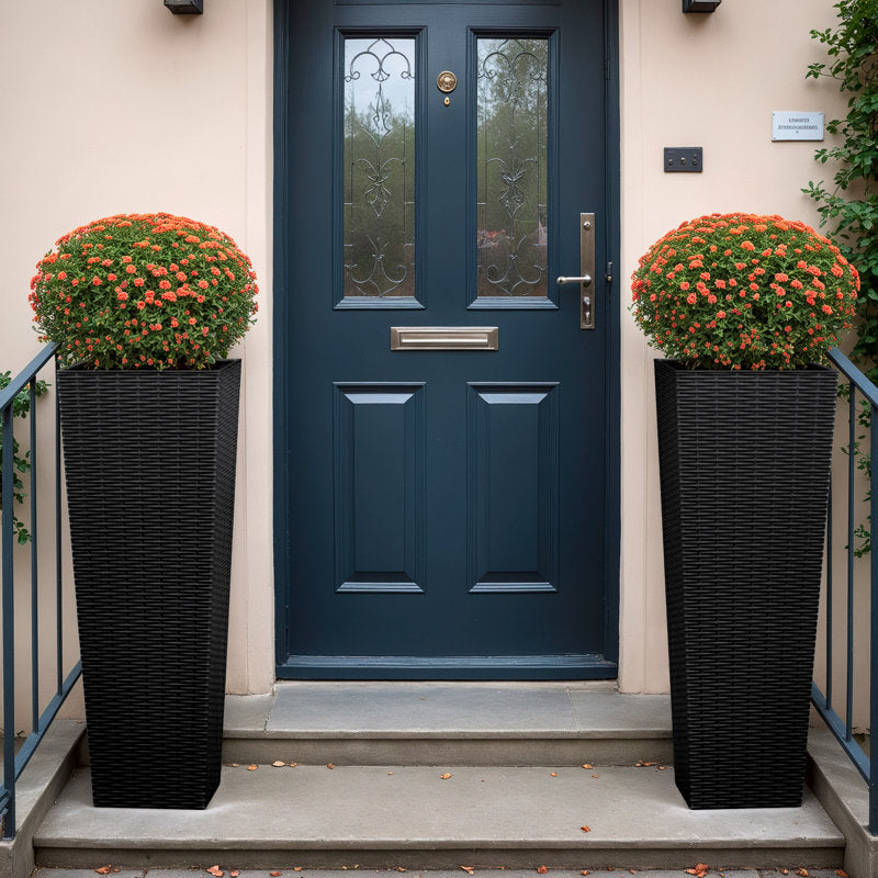 2-piece Plastic Planter Box Set, Imitation Wicker Tall