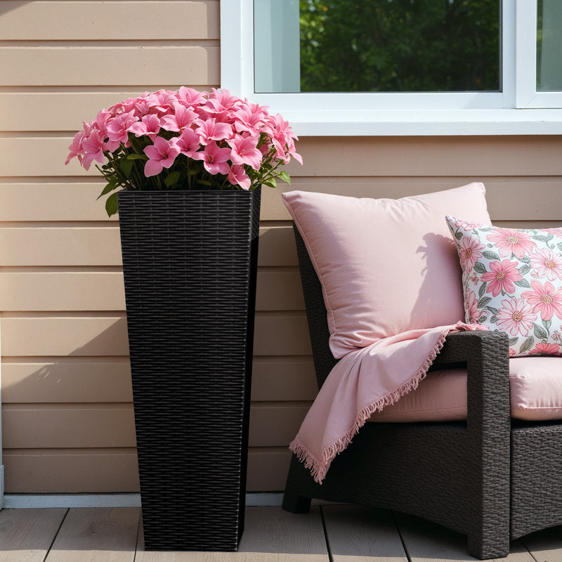 2-piece Plastic Planter Box Set, Imitation Wicker Tall