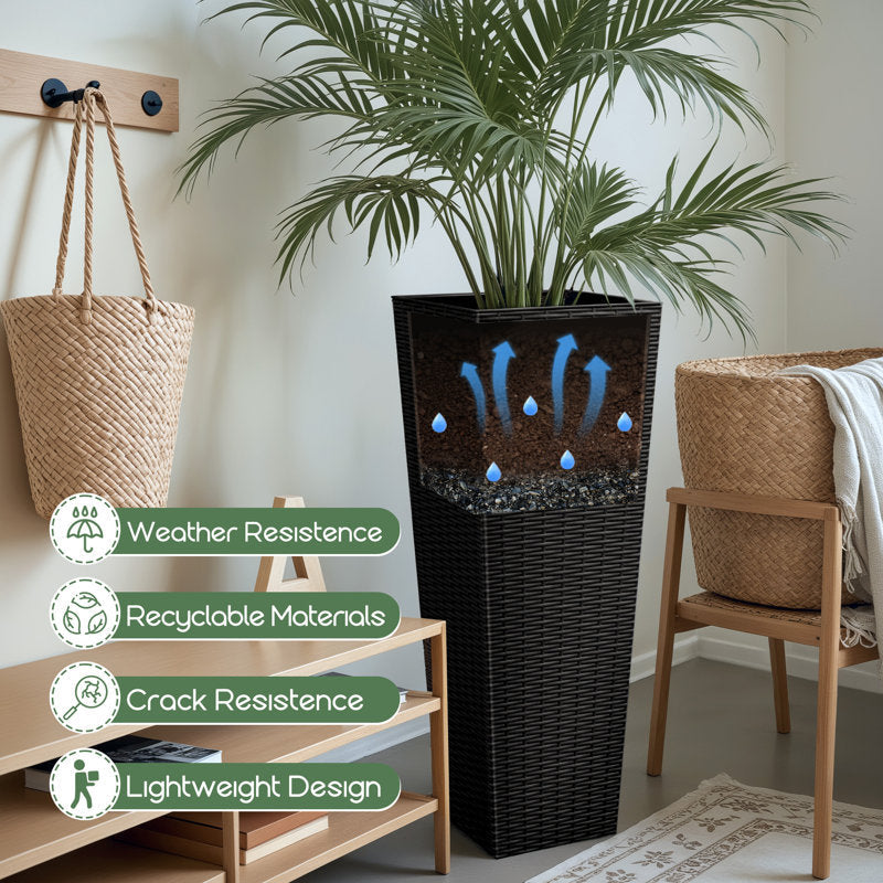 2-piece Plastic Planter Box Set, Imitation Wicker Tall