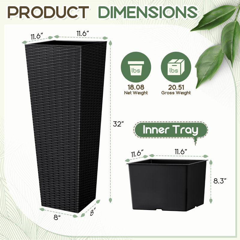 2-piece Plastic Planter Box Set, Imitation Wicker Tall
