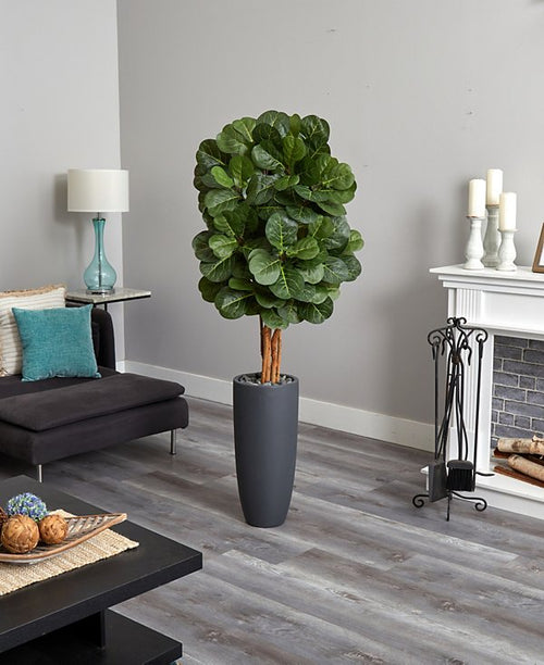 5.5' Fiddle Leaf Artificial Tree in Gray Cylinder Planter
