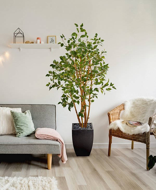 58in. Ficus Artificial Tree in Black Planter